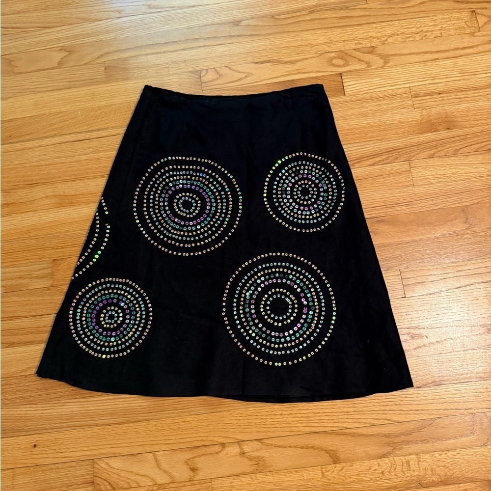 Y2K Black Embellished A-Line Skirt Knee Length Boho